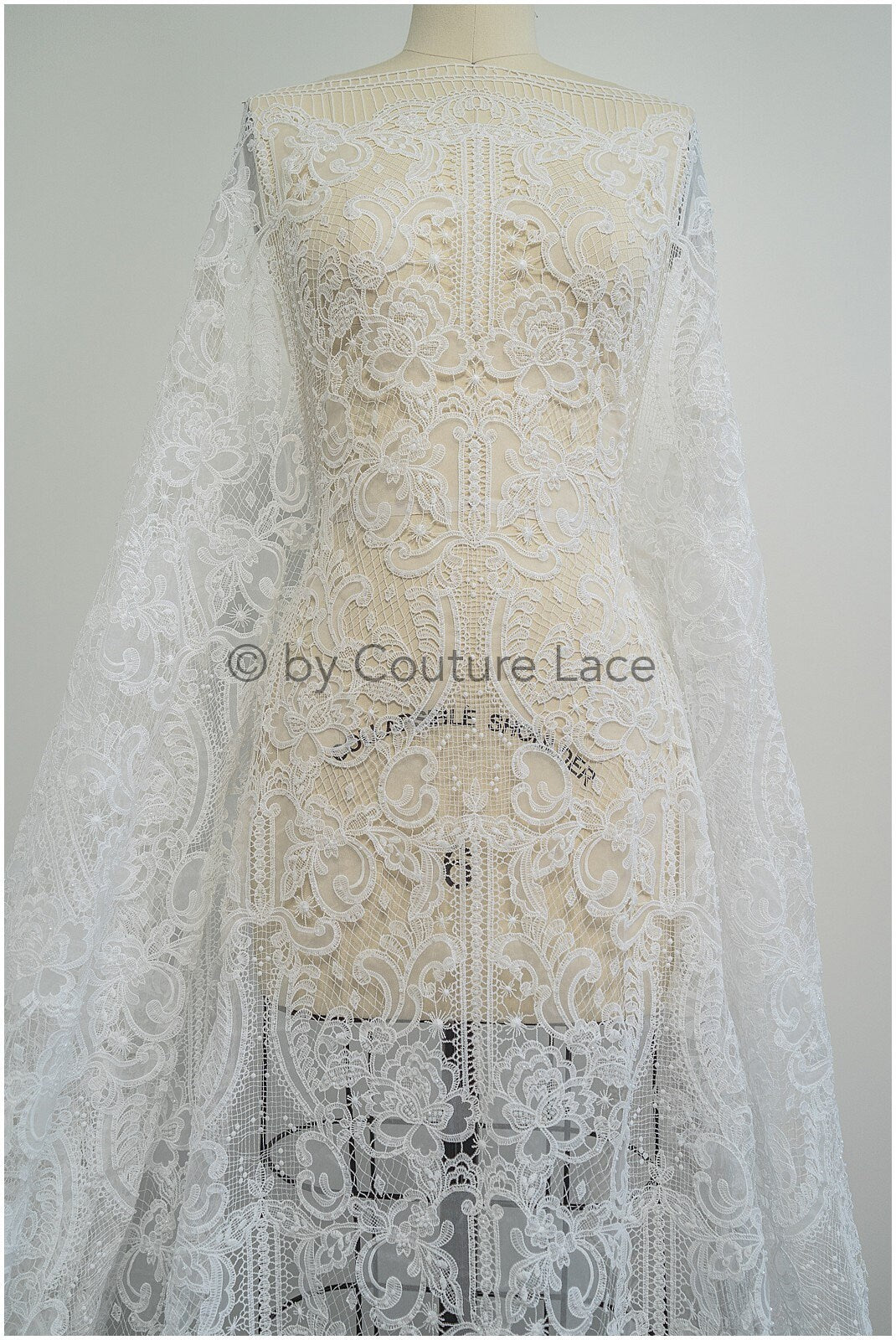 Luxus Häkelspitze mit Perlen/ Off-White Boho Hochzeit Spitzenstoff/ romantische Spitze mit Perlen/ Chiffon Spitze// L20-362