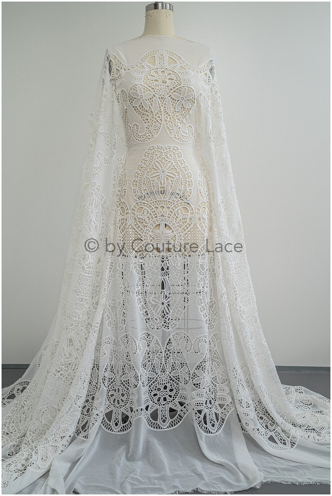 Crocheted Chiffon Lace Fabric Off-White/ Boho Bridal Lace/ Vintage Boho Lace Fabric// L20-364