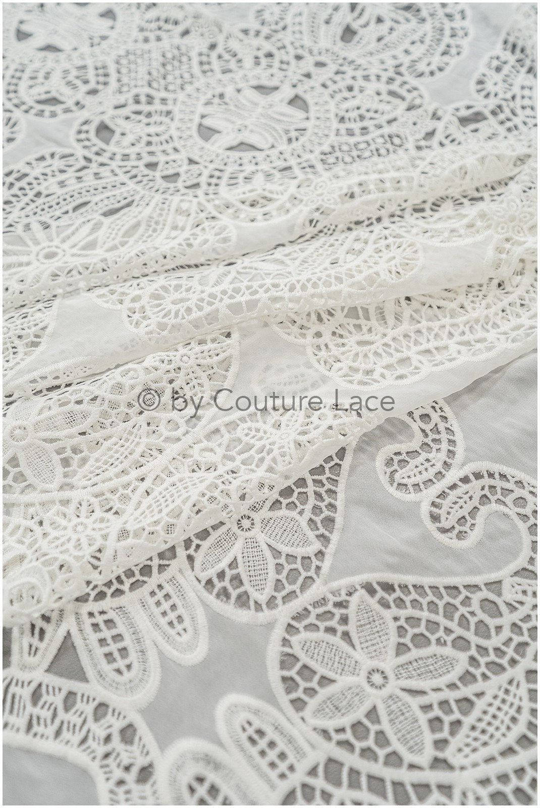 Crocheted Chiffon Lace Fabric Off-White/ Boho Bridal Lace/ Vintage Boho Lace Fabric// L20-364