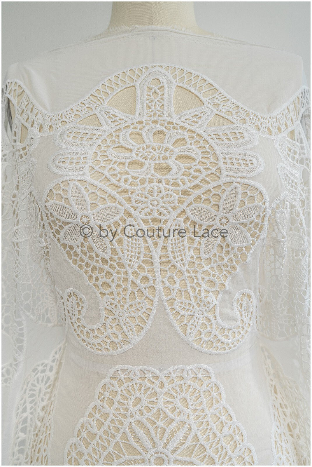 Crocheted Chiffon Lace Fabric Off-White/ Boho Bridal Lace/ Vintage Boho Lace Fabric// L20-364