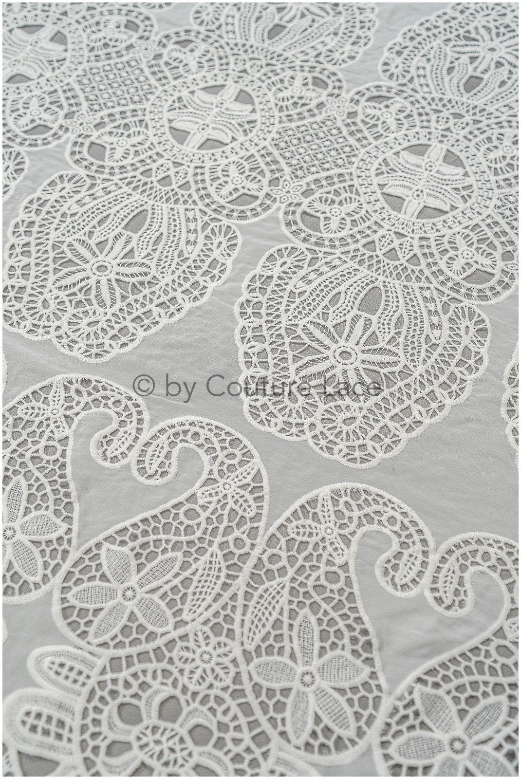 Crocheted Chiffon Lace Fabric Off-White/ Boho Bridal Lace/ Vintage Boho Lace Fabric// L20-364