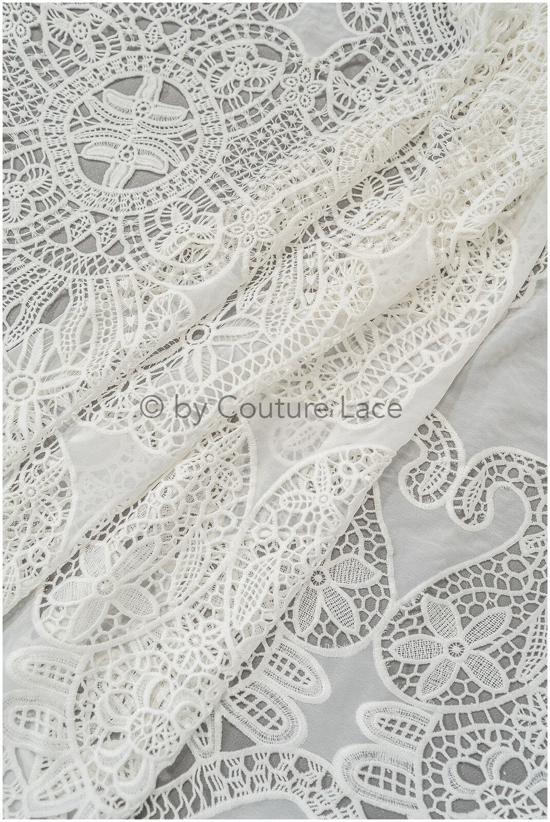 Crocheted Chiffon Lace Fabric Off-White/ Boho Bridal Lace/ Vintage Boho Lace Fabric// L20-364