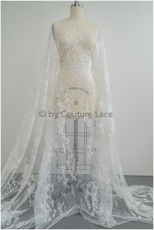 Tela de encaje con flores de rosa color off-white / Tela de encaje con flores / Encaje nupcial / Encaje // L20-363