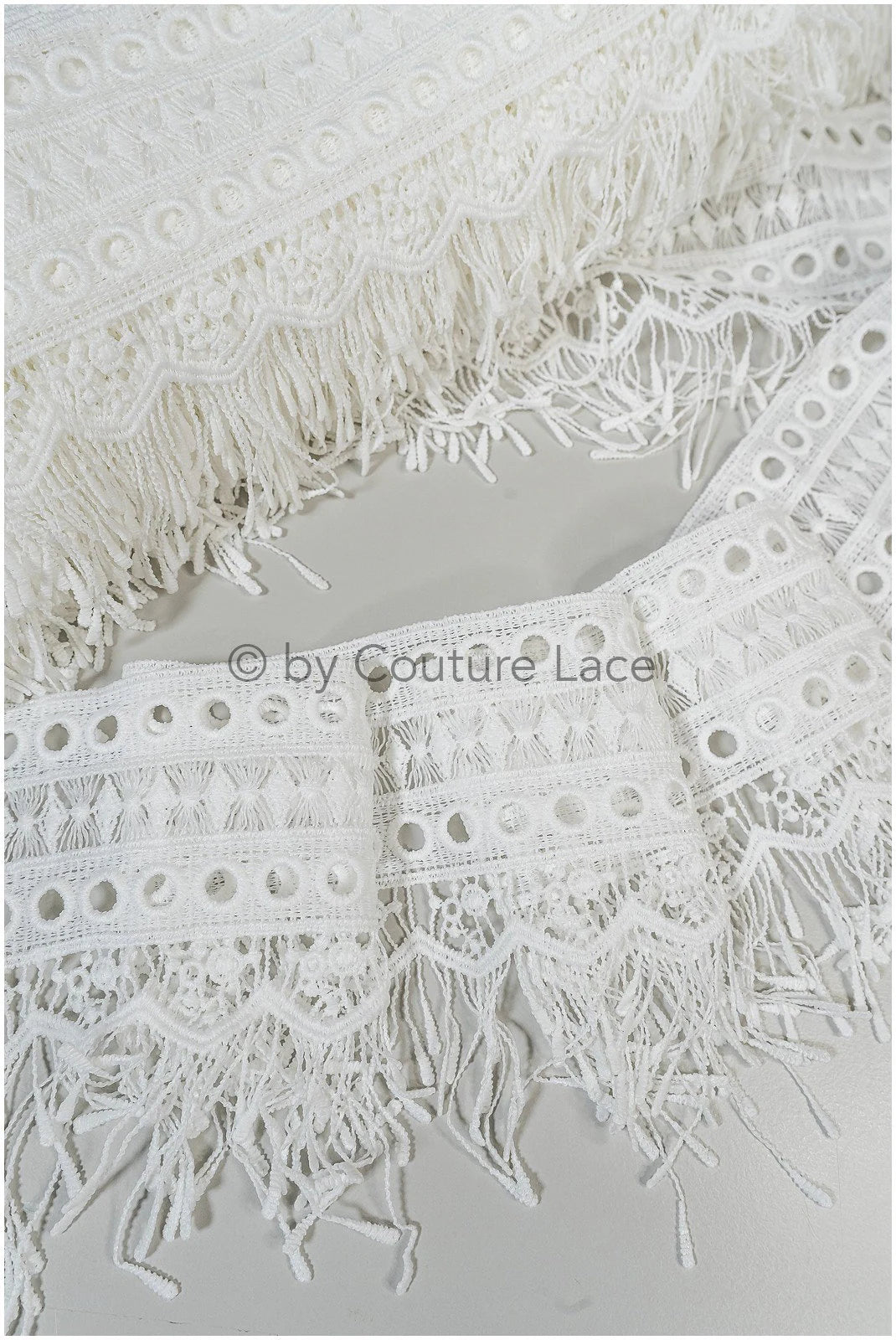 Fringed lace trim with boho pattern/ Off-white boho lace trim/ Guipure lace trim// T20-103