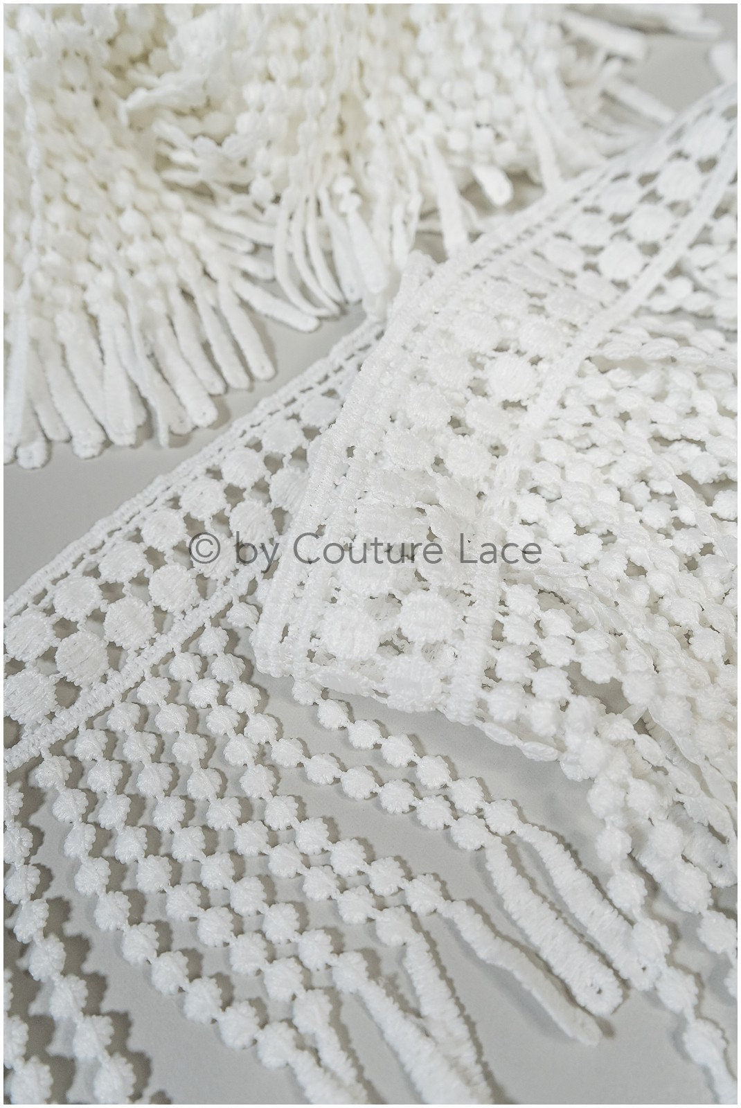 Boho fringe lace trim off-white/ Bridal boho lace/ Guipure lace trim// T20-106