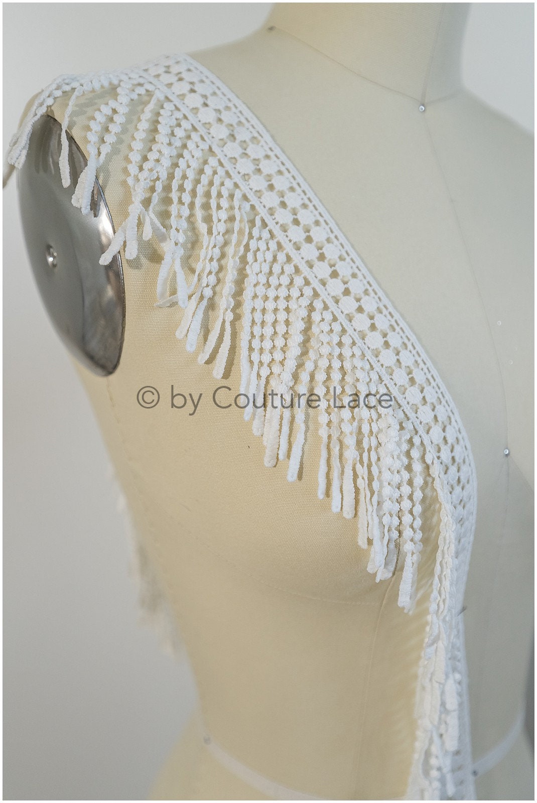 Boho fringe lace trim off-white/ Bridal boho lace/ Guipure lace trim// T20-106
