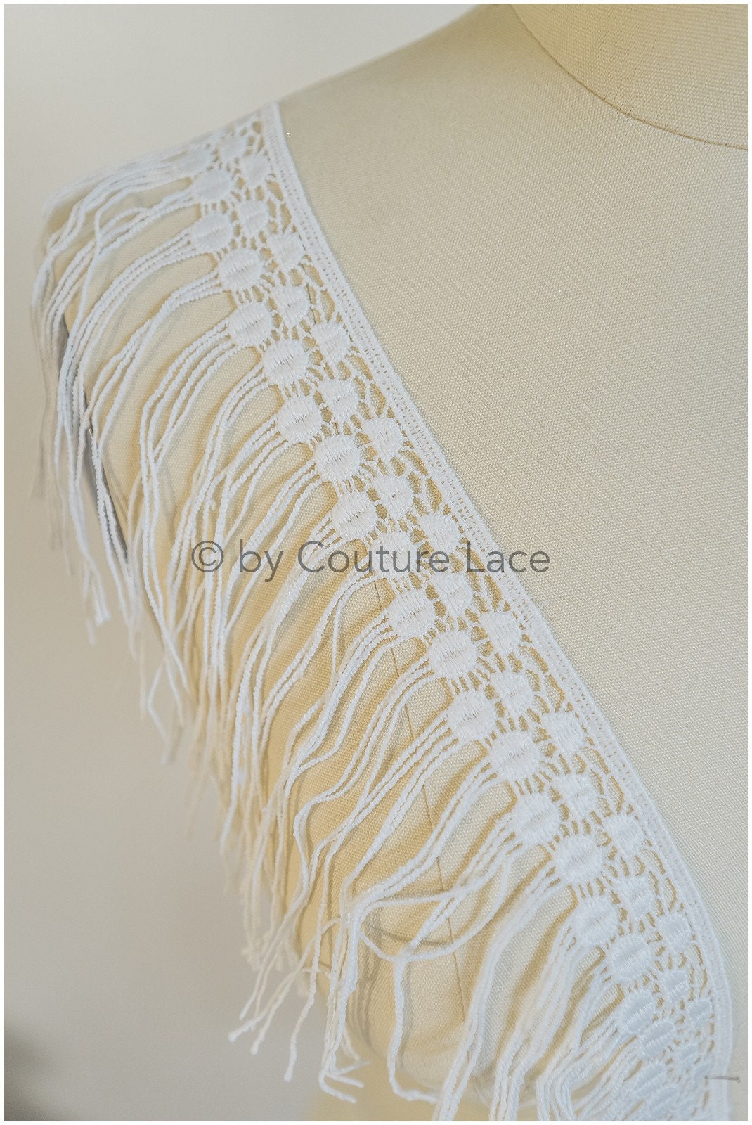 Boho fringe lace trim off-white/ Boho lace trim/ Bridal lace trim/ Boho dress lace trim// T20-108