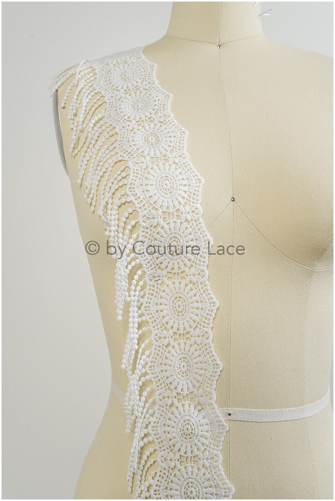 Boho fringe lace trim off-white/ Boho lace/ Guipure lace trim/ Boho dress bridal lace// T20-111