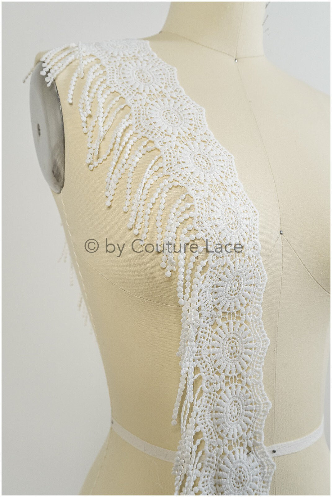 Boho fringe lace trim off-white/ Boho lace/ Guipure lace trim/ Boho dress bridal lace// T20-111