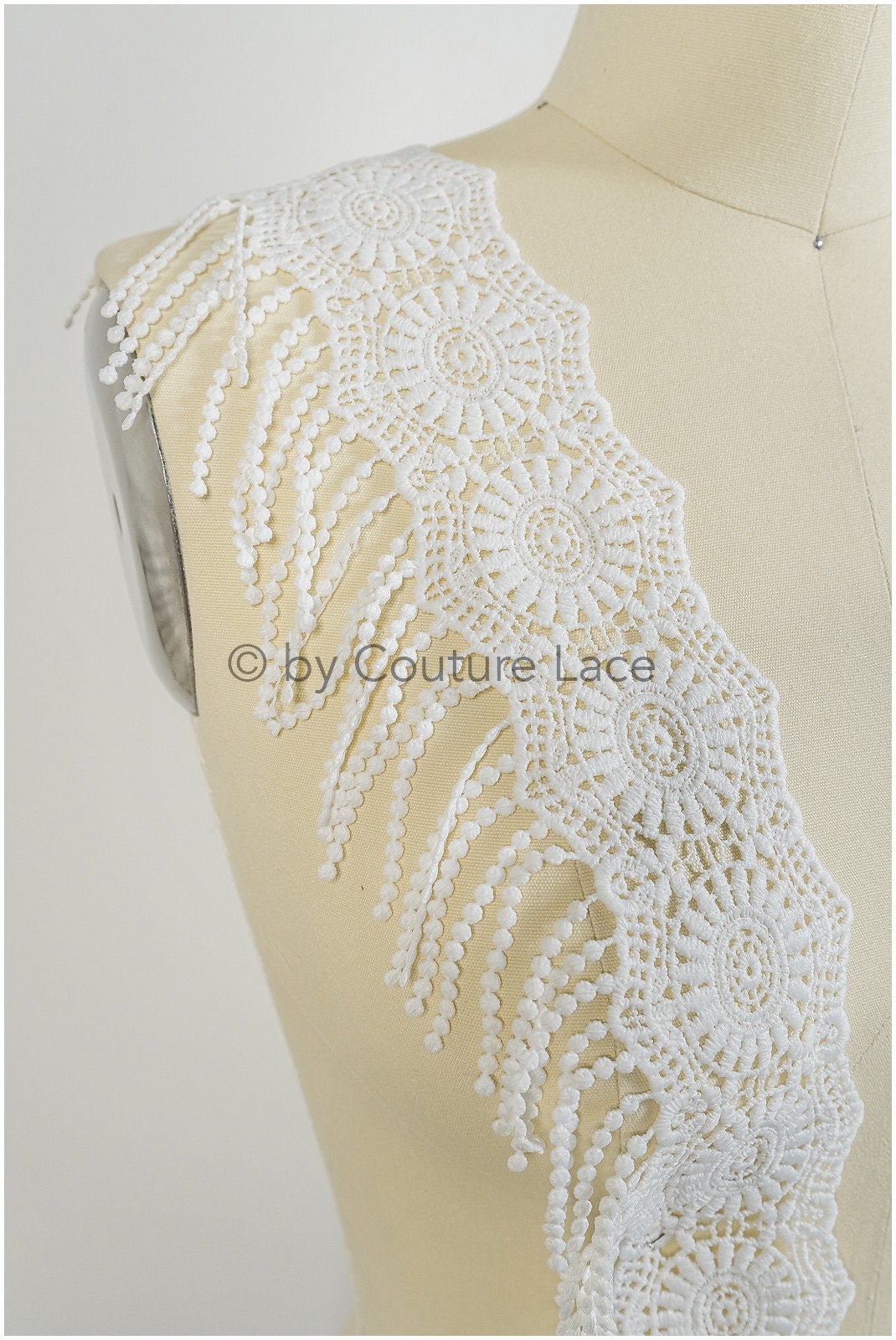 Boho fringe lace trim off-white/ Boho lace/ Guipure lace trim/ Boho dress bridal lace// T20-111