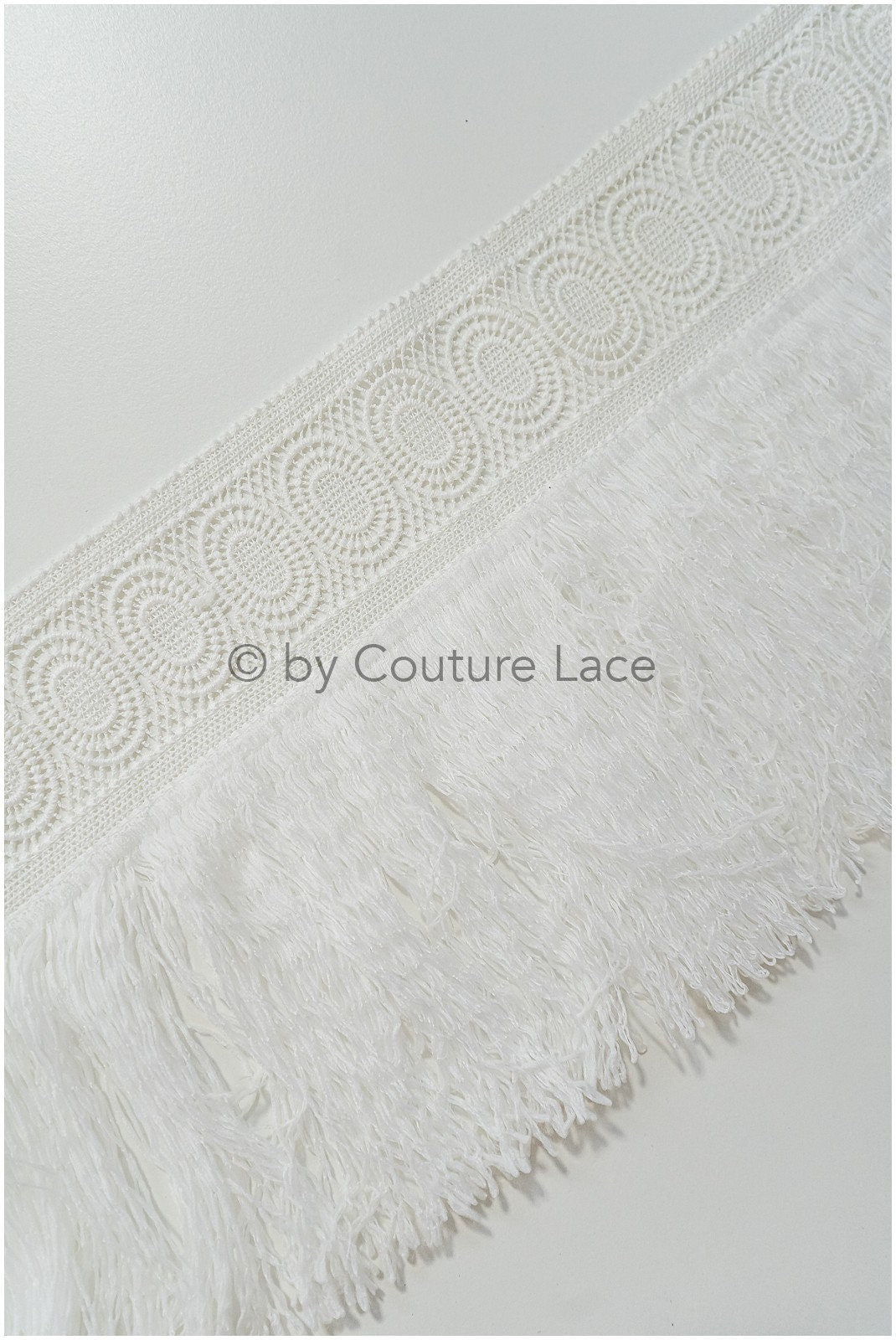 Fringed lace trim off-white/ Boho bridal lace trim/ crocheted fringe lace trim// T20-113