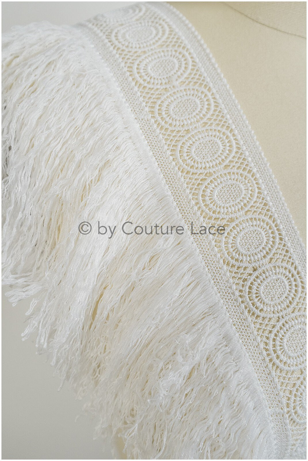 Fringed lace trim off-white/ Boho bridal lace trim/ crocheted fringe lace trim// T20-113