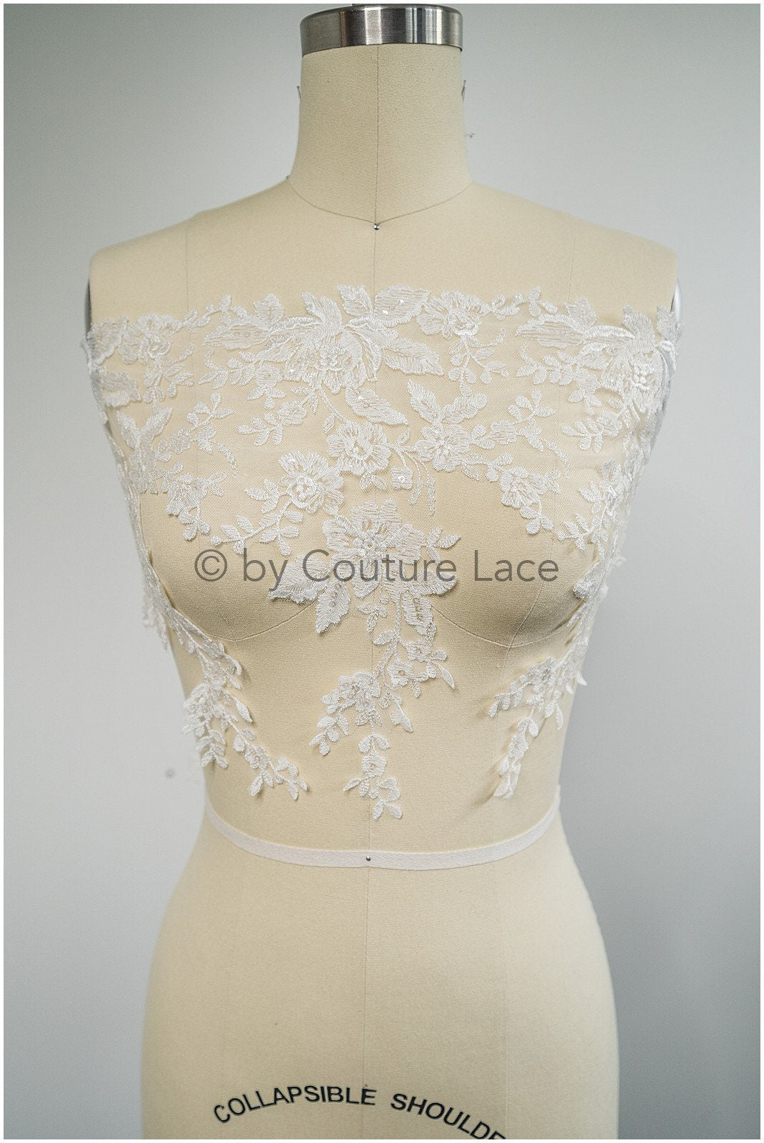 Soft floral lace trim/ Off-white embroidered lace trim/ Veil lace trim/ Bridal lace// T20-091