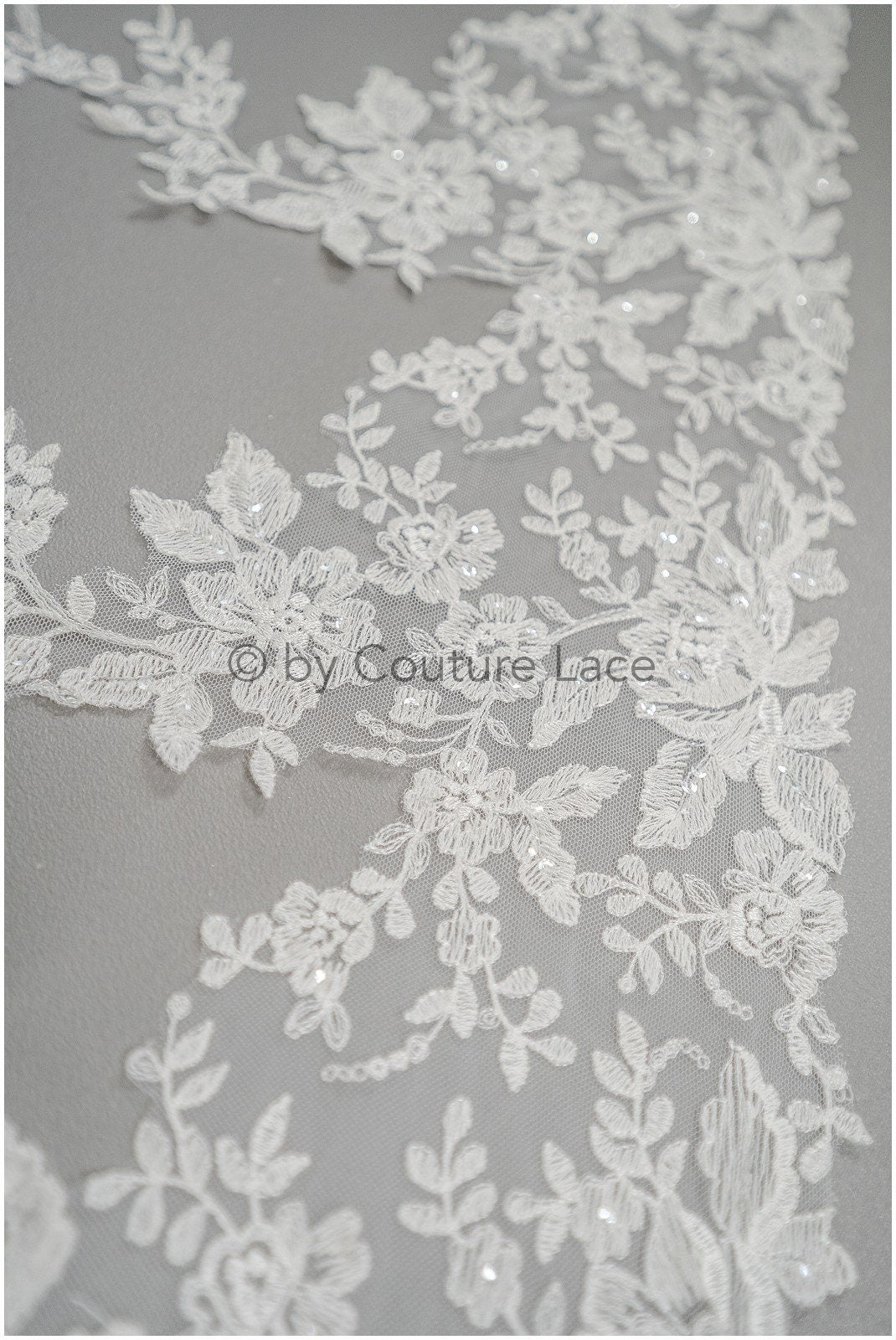 Soft floral lace trim/ Off-white embroidered lace trim/ Veil lace trim/ Bridal lace// T20-091
