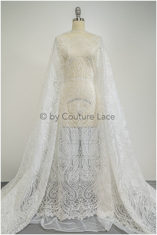 Encaje para novia color off-white / encaje nupcial de estilo oriental / encaje boho suave / encaje para vestido de novia // L20-341