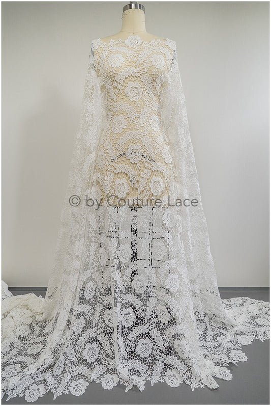 Häkelspitze Stoff, Boho Spitzenstoff, Guipure Boho Brautspitze, Boho Hochzeitskleid Stoffe, Galia Lahav Spitzenstoff, Makramee Spitze// L20-090N