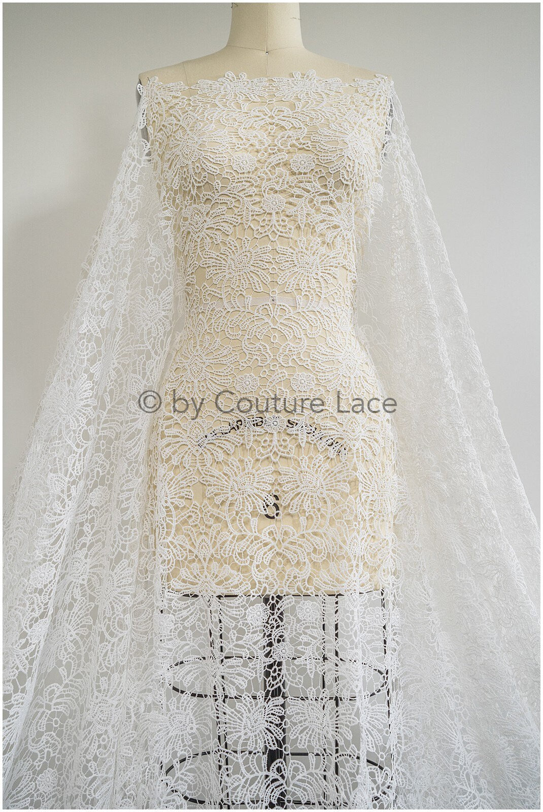 Crochet lace fabric for wedding dresses, boho macrame lace fabric for wedding dress// L20-383