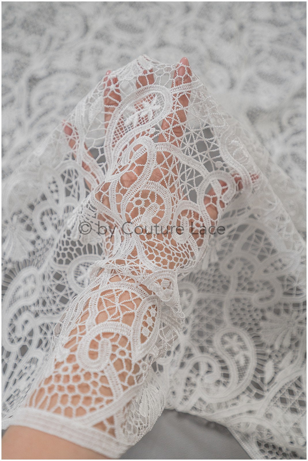 Abstrakter gehäkelt Spitzenstoff Off-White/ Boho Spitzenstoff/ Guipure Boho Brautspitze/ Boho Hochzeitskleid Stoffe/ Makramee Spitze// L20-384