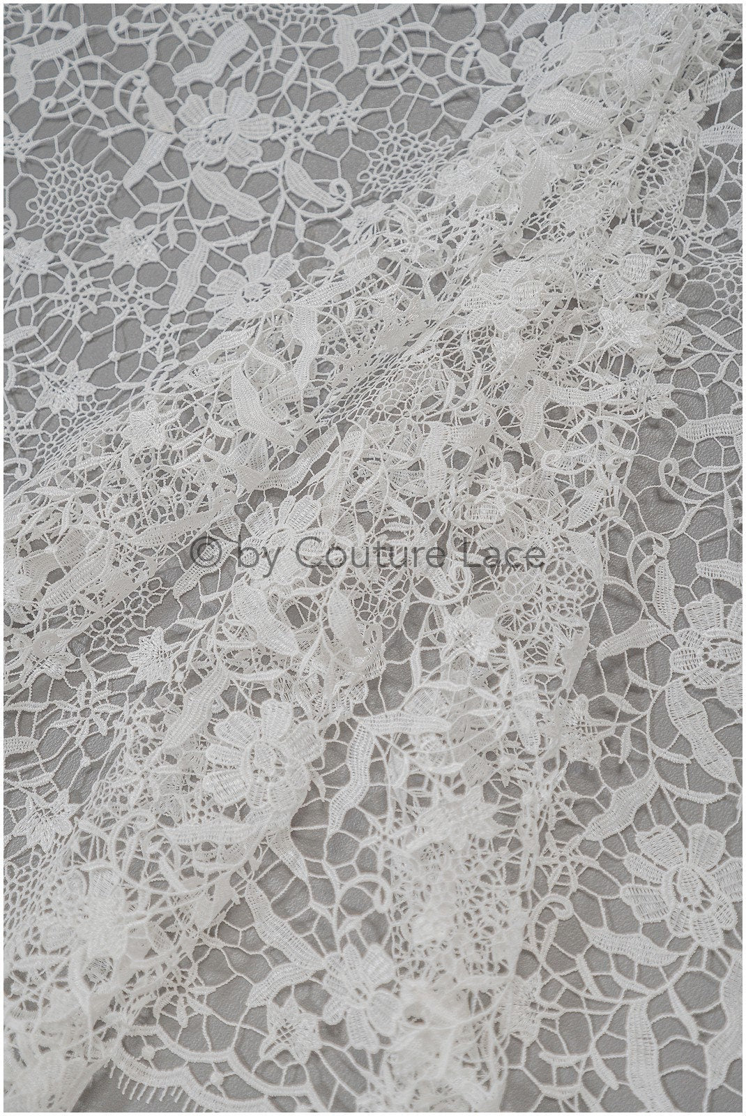 Romantischer gehäkelter Spitzenstoff/ Guipure Boho Brautspitze/ Boho Stoffe Off-White/ Makramee Spitze// L20-385