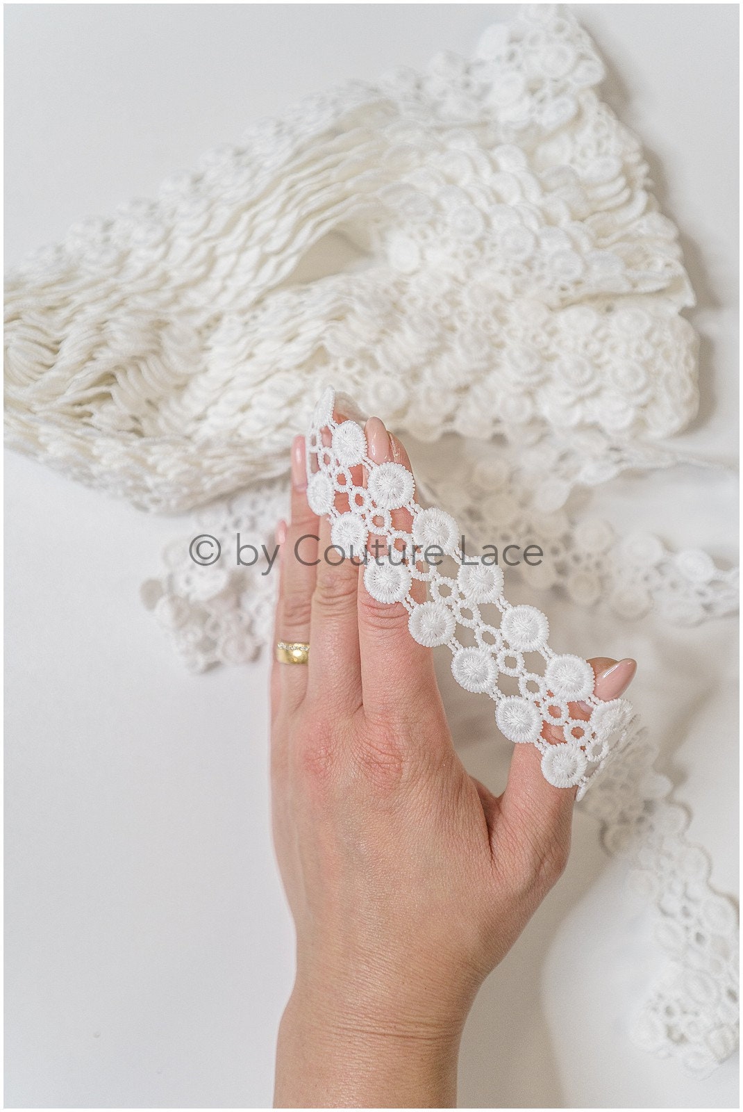 5yds Crochet Lace Trim for Boho Wedding Dresses/ Lace Trim Off-White/ Bridal Dress Trim// T20-116