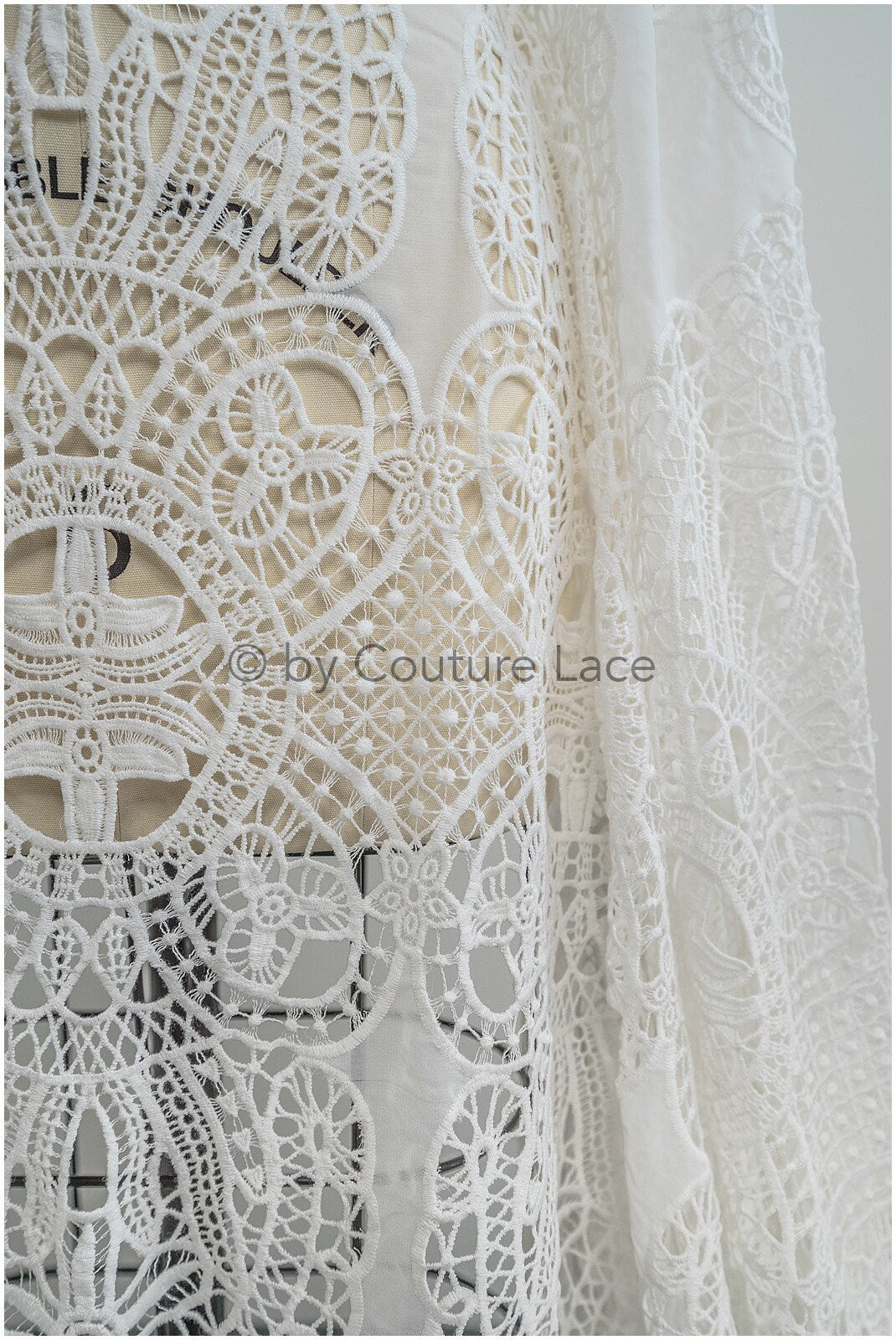 Crocheted Chiffon Lace Fabric Off-White/ Boho Bridal Lace/ Vintage Boho Lace Fabric// L20-364