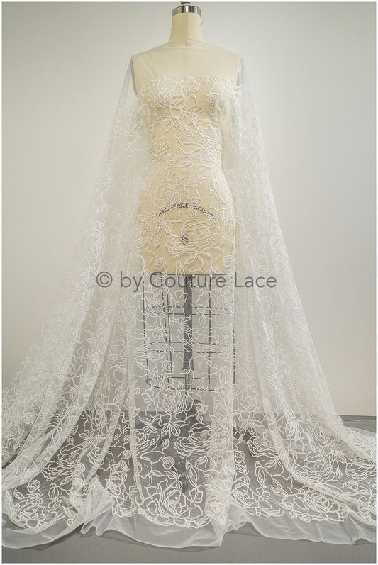 Blumen Spitzenstoff Off-White/ Blumen Spitzenstoff/ Braut Spitzenstoff/ Spitzenstoff mit Blumen// L20-359