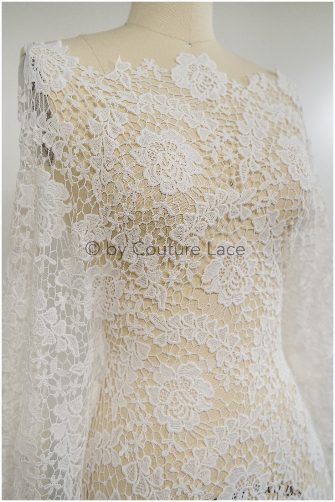 Häkelspitze Stoff, Boho Spitzenstoff, Guipure Boho Brautspitze, Boho Hochzeitskleid Stoffe, Galia Lahav Spitzenstoff, Makramee Spitze// L20-090N