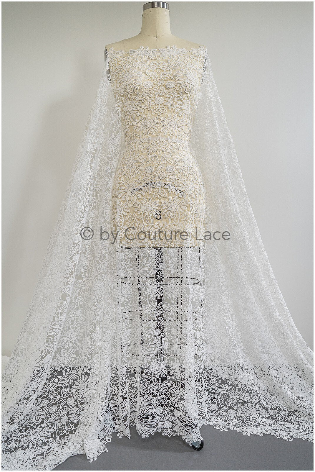 Crochet lace fabric for wedding dresses, boho macrame lace fabric for wedding dress// L20-383