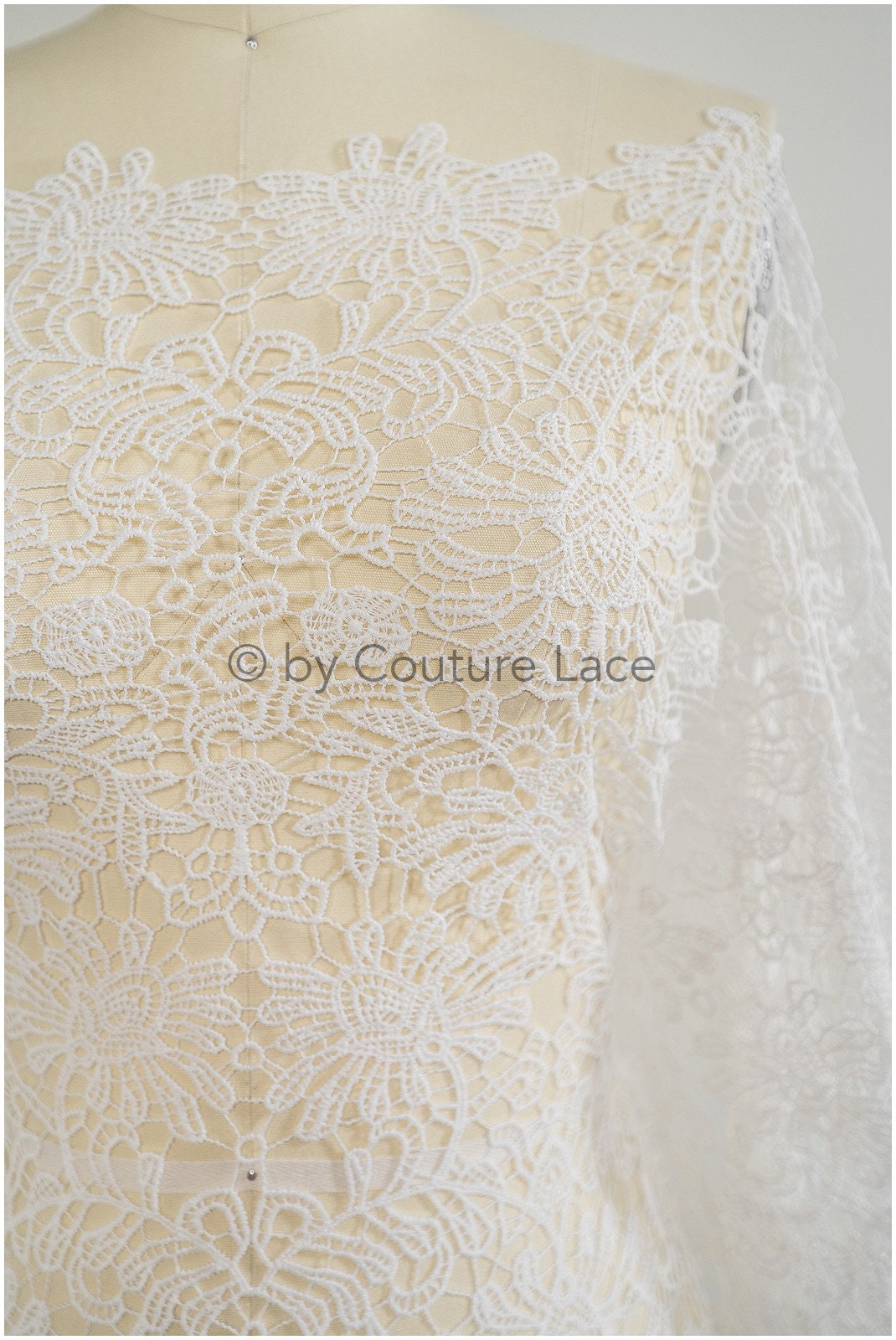 Crochet lace fabric for wedding dresses, boho macrame lace fabric for wedding dress// L20-383