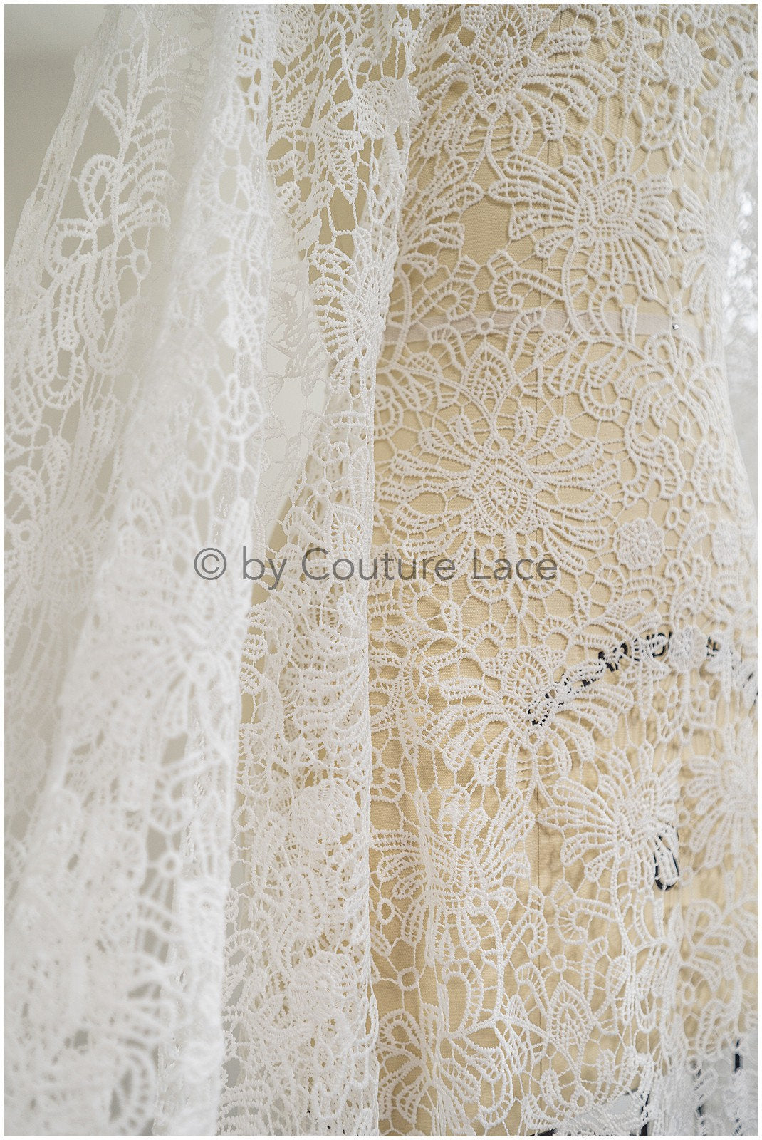 Crochet lace fabric for wedding dresses, boho macrame lace fabric for wedding dress// L20-383