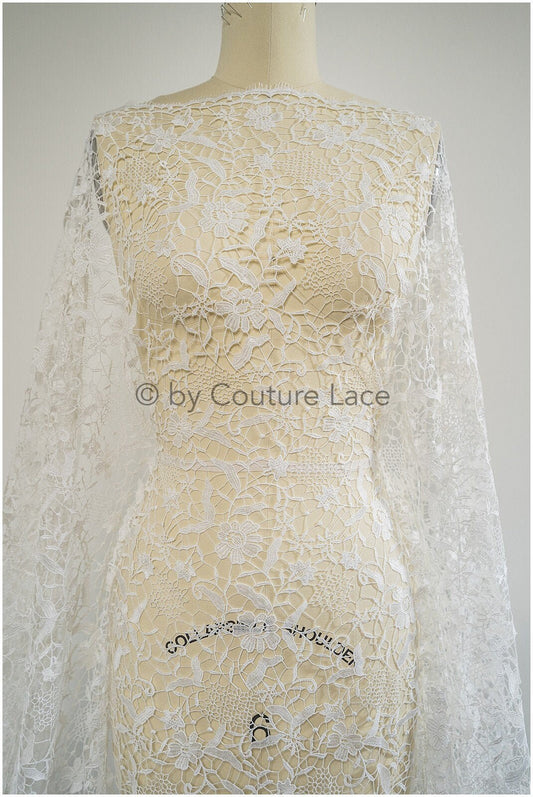 Tejido de encaje de crochet romántico / encaje guipur boho para novia / tejidos boho en blanco roto / encaje macramé // L20-385
