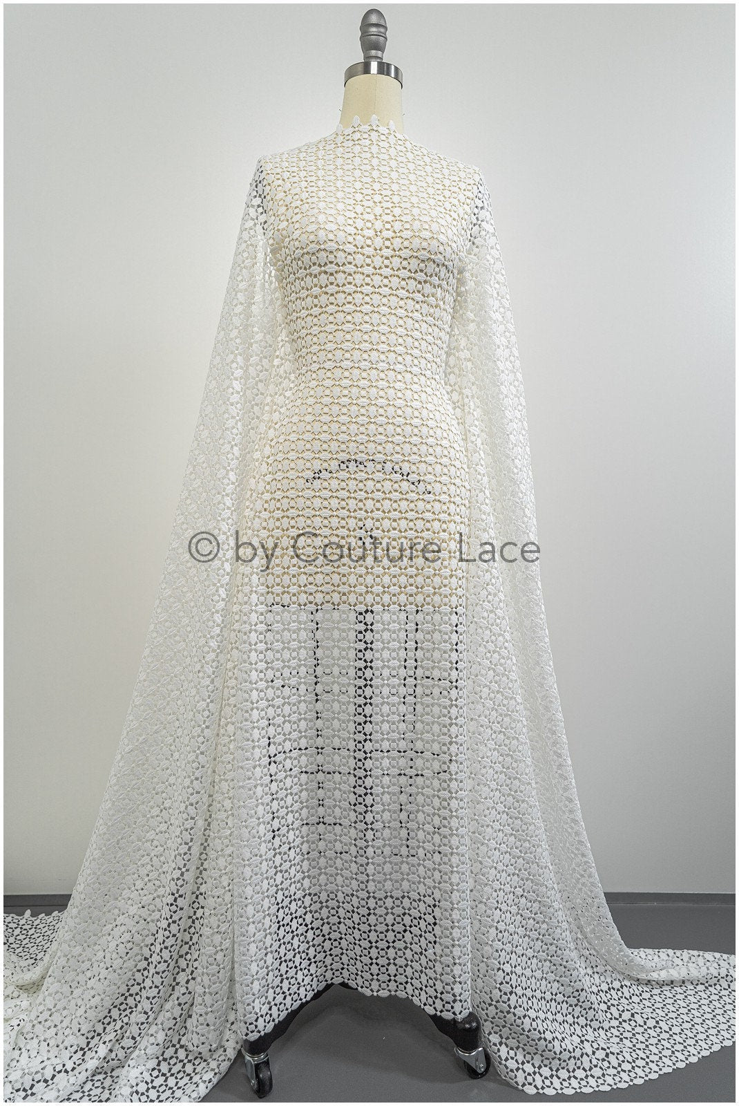 Crochet lace off-white/ Boho bridal lace fabric/ soft French lace/ Macrame lace fabric/ Bridal lace fabric// L20-386