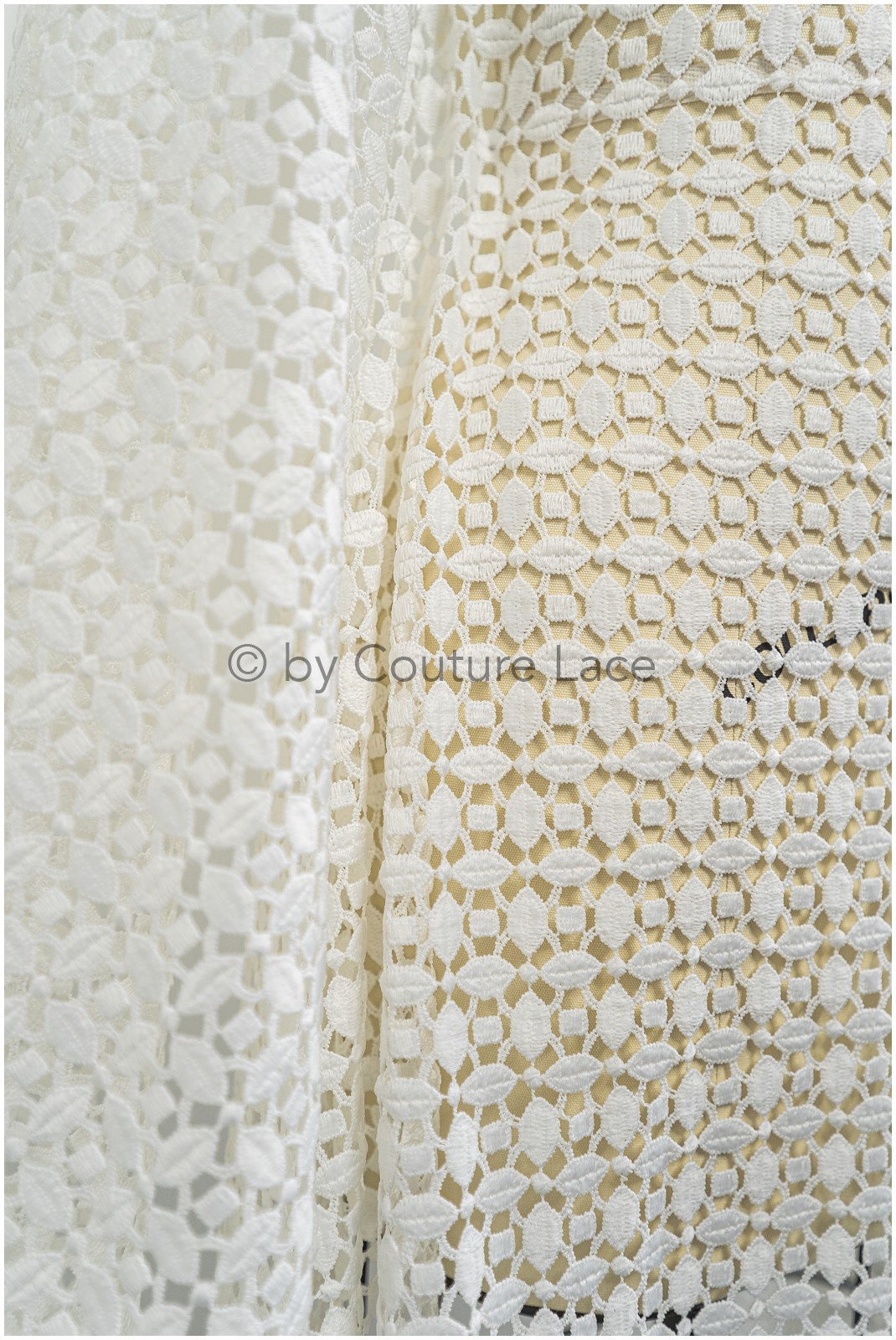 Crochet lace off-white/ Boho bridal lace fabric/ soft French lace/ Macrame lace fabric/ Bridal lace fabric// L20-386