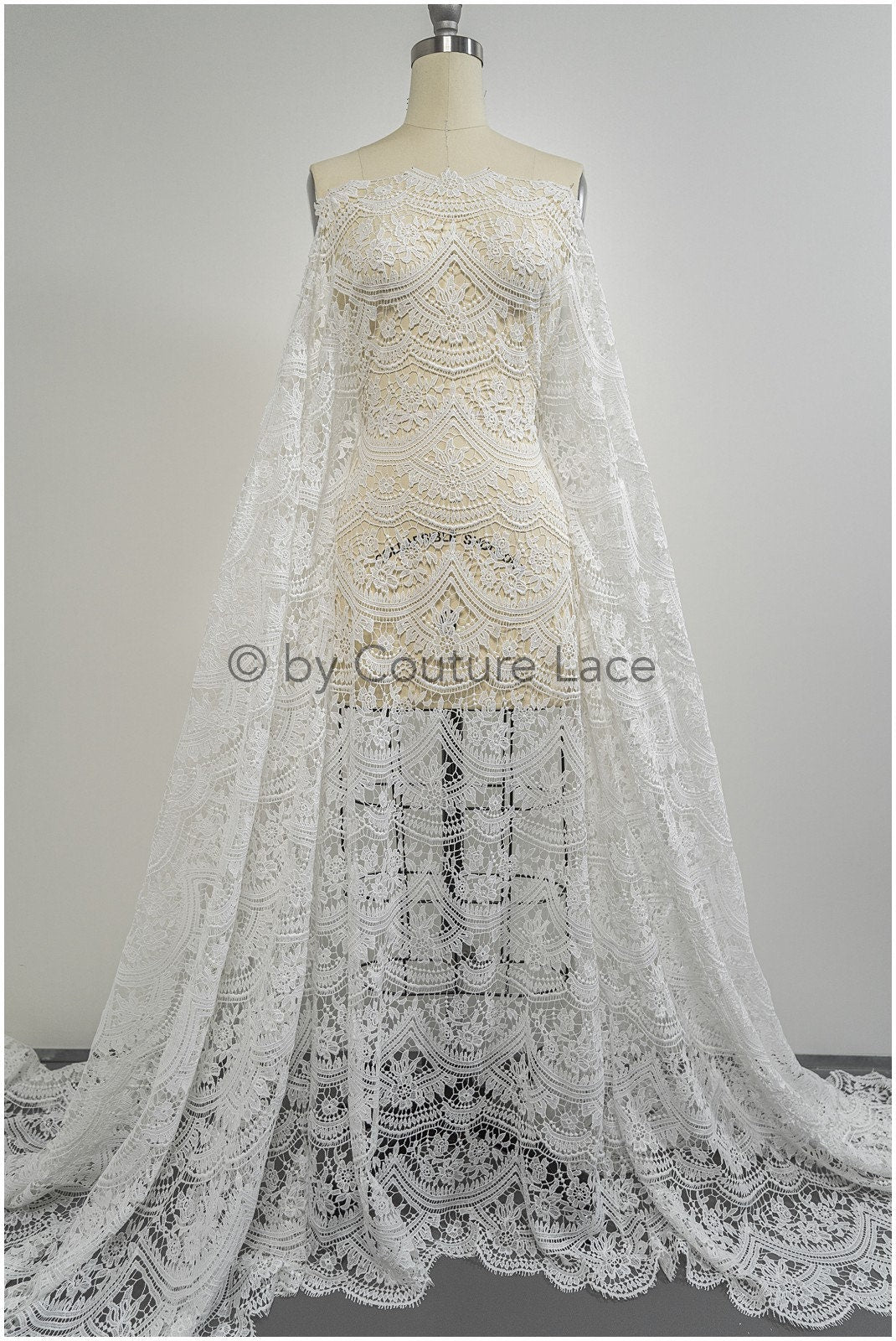 Boho bridal lace off-white/ crocheted lace/ macrame lace for wedding dress/ boho lace fabric// L20-393