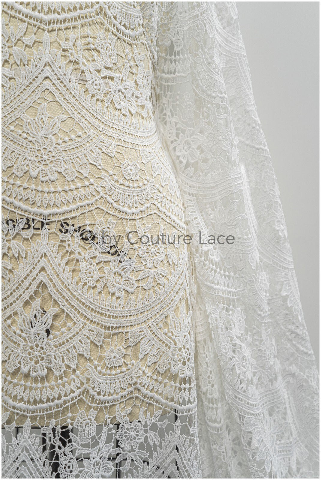 Boho bridal lace off-white/ crocheted lace/ macrame lace for wedding dress/ boho lace fabric// L20-393