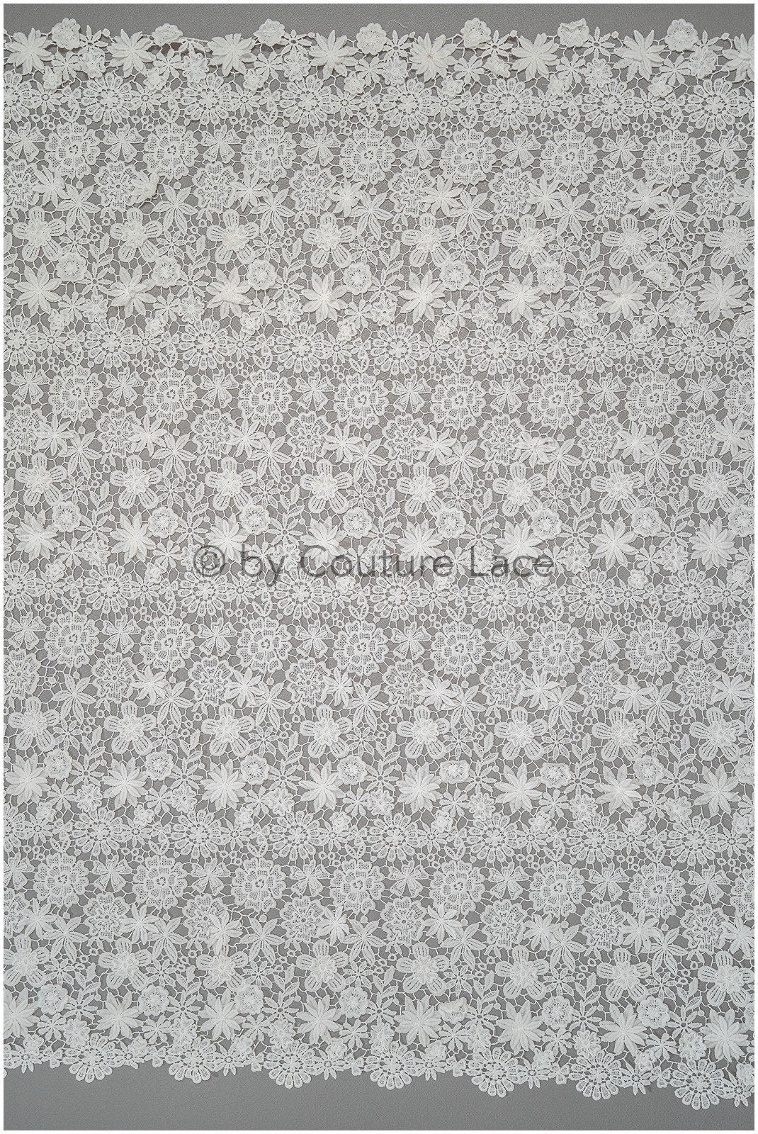 3D Spitzenstoff Off-White/ Guipure Spitzenstoff mit 3D Blüten/ gehäkelter Braut Spitzenstoff mit Blumen/ Boho Spitzenstoff mit 3D Blüten// L20-199B