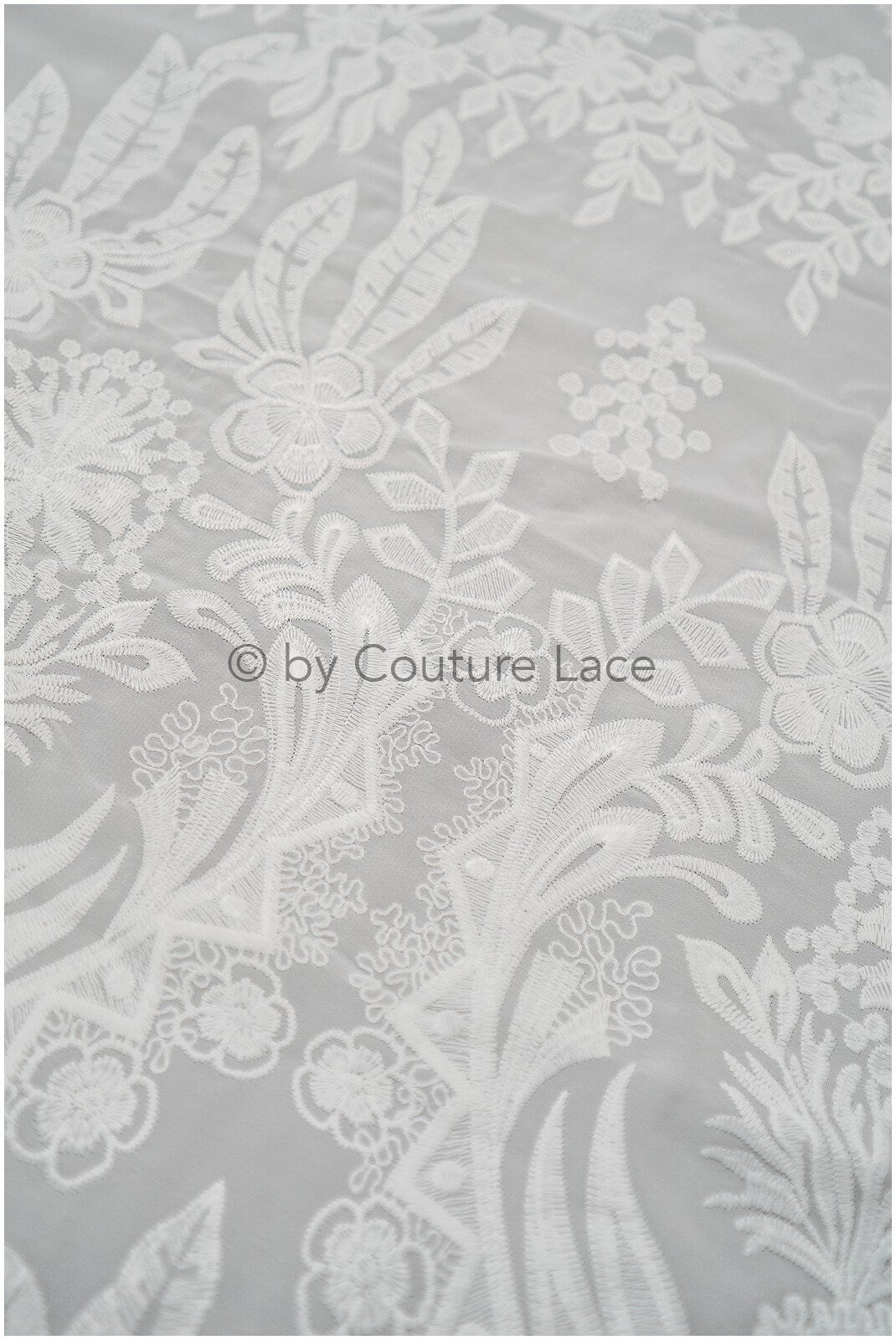 embroidered bridal lace fabric on chiffon base, chiffon wedding dress lace embroidery// L20-394