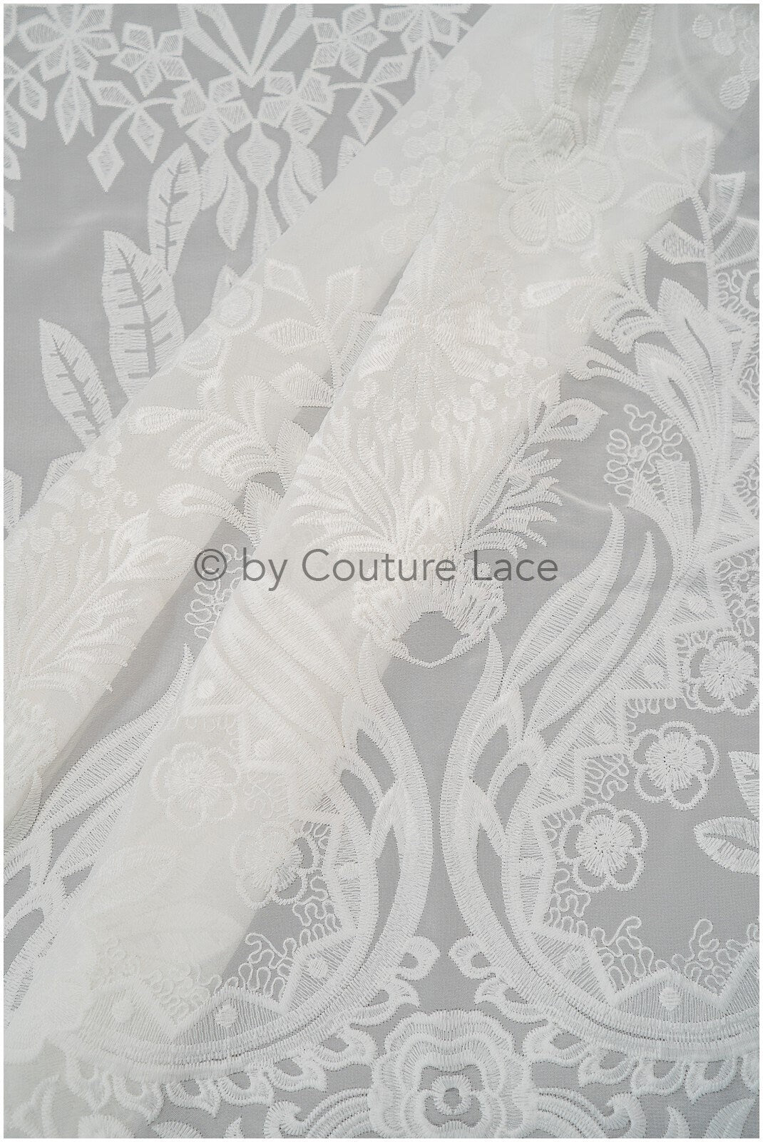 embroidered bridal lace fabric on chiffon base, chiffon wedding dress lace embroidery// L20-394