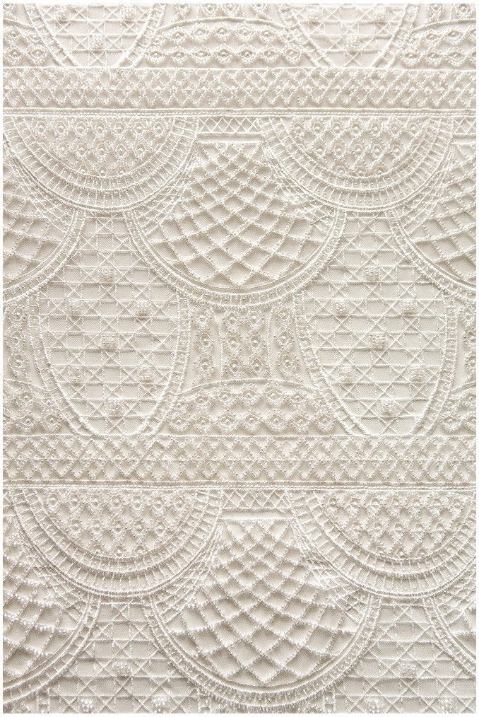 Schwerer Perlen Spitzenstoff für Brautkleider/ Französische Perlenspitze Off-White/ geometrischer Spitzenstoff/ Braut Perlenspitze// L17-079