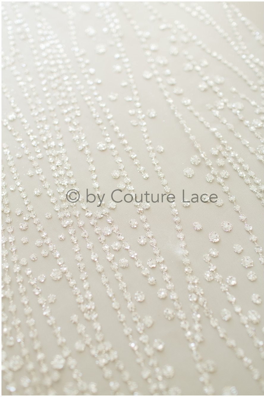 Glitter tulle/ Off-white diamond geometric glitter fabric/ Glitter tulle fabric/ Glitter lace// R-016