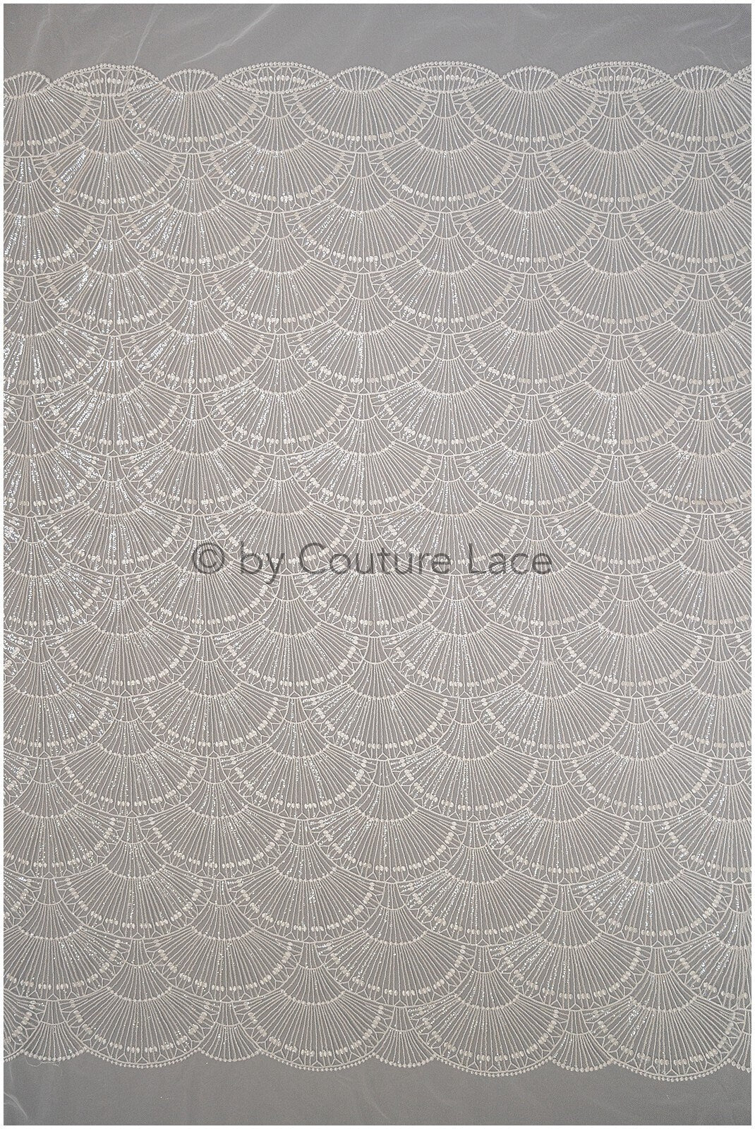 Artdeco Braut Spitzenstoff Off-White/ Pailletten Spitzenstoff für Brautkleider/ Pailletten Netzstoff// L20-333