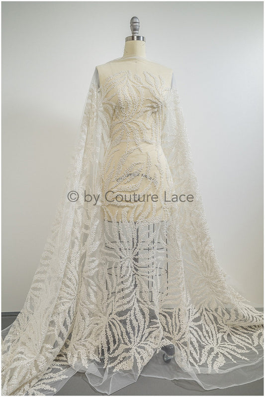 Perlen Spitzenstoff Elfenbein/ Couture Spitzenstoff mit Perlen/ perlengehäkelte Hochzeitsspitze/ Braut Spitzenstoff mit Perlen/ gestreifter Spitzenstoff// L20-346