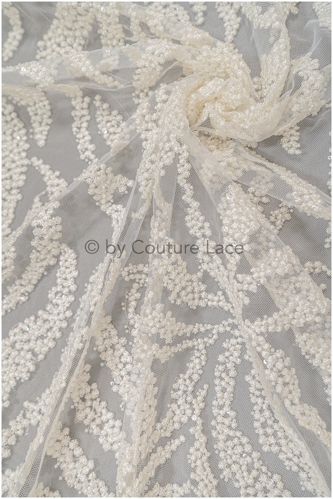 Beaded lace fabric ivory/ couture lace fabric with beads/ beaded crochet wedding lace/ bridal lace fabric with beads/ striped lace fabric// L20-346