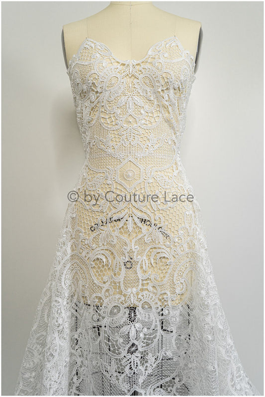 Tela de encaje guipur color marfil / Tela para vestidos de novia / Encaje bordado tipo ganchillo / Encaje boho / Encaje boho para novia // L17-058