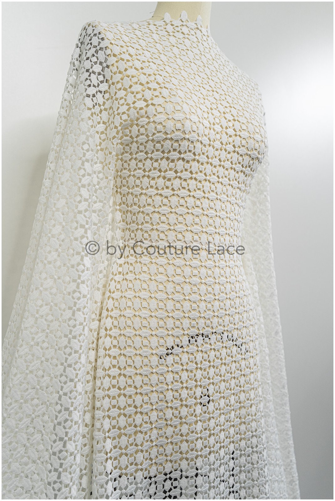Crochet lace off-white/ Boho bridal lace fabric/ soft French lace/ Macrame lace fabric/ Bridal lace fabric// L20-386