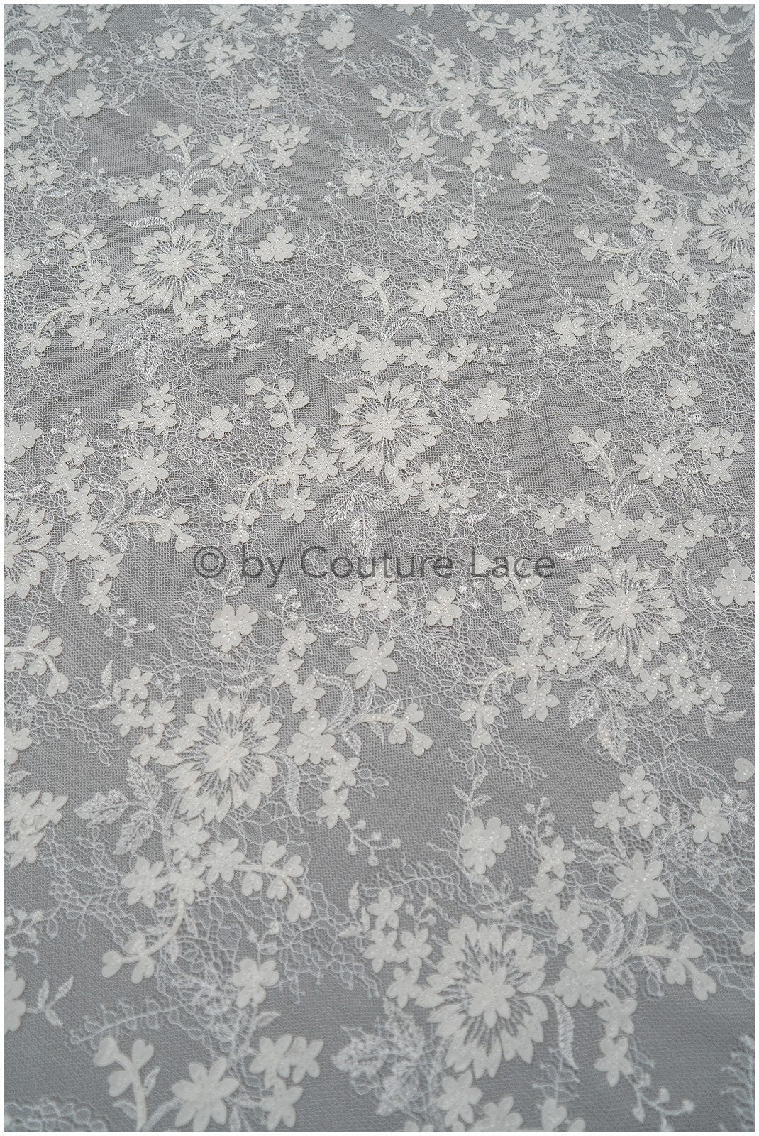 French 3D lace fabric off-white/ couture lace fabric with 3D flowers/ delicate bridal lace fabric/ bridal lace// L20-371