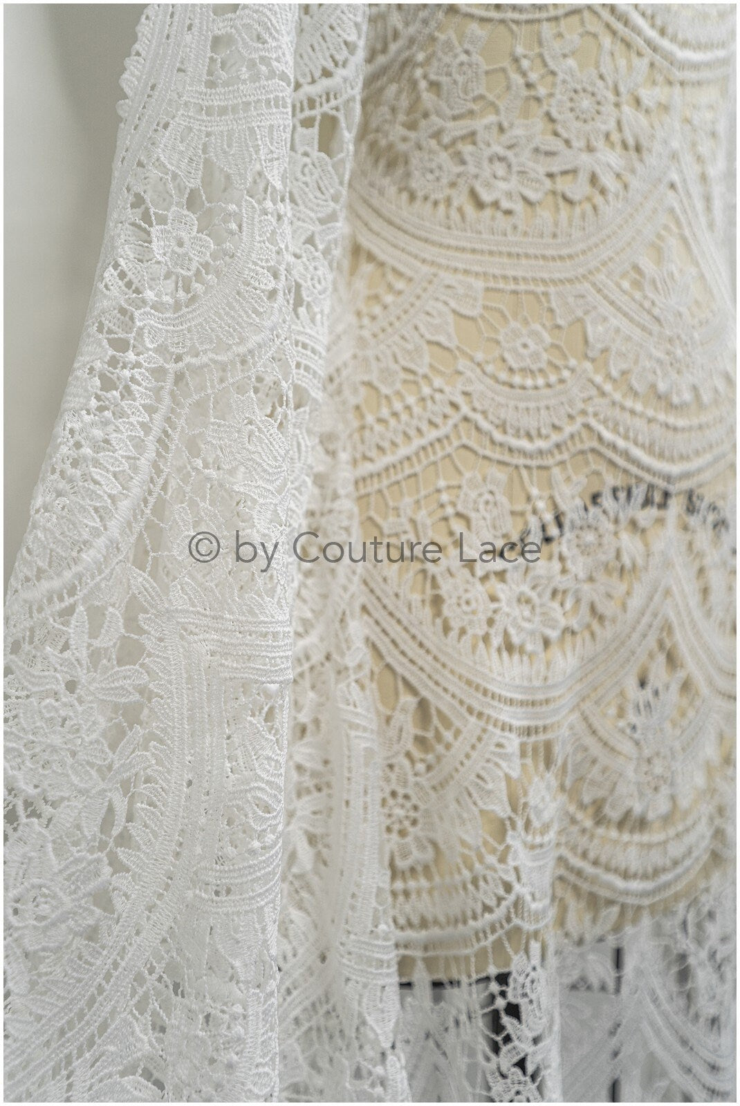 Boho bridal lace off-white/ crocheted lace/ macrame lace for wedding dress/ boho lace fabric// L20-393