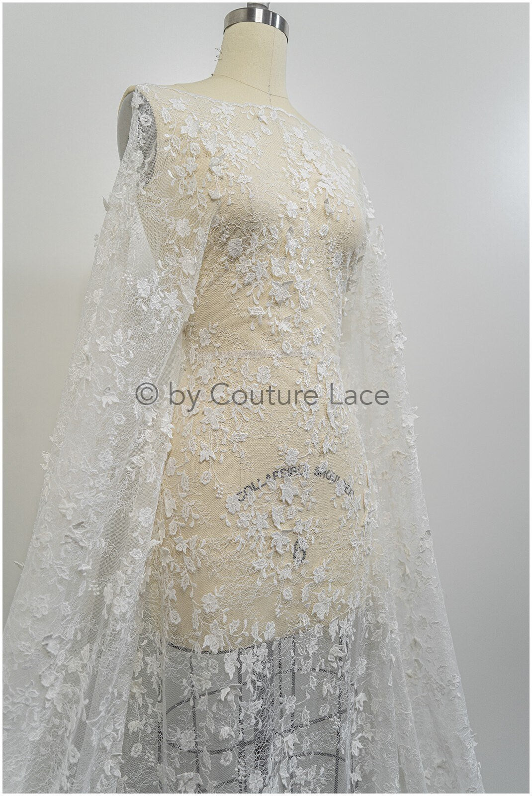 French 3D lace fabric off-white/ couture lace fabric with 3D flowers/ delicate bridal lace fabric/ bridal lace with flowers// L20-375