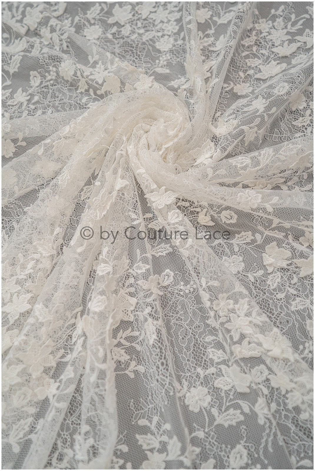 French 3D lace fabric off-white/ couture lace fabric with 3D flowers/ delicate bridal lace fabric/ bridal lace with flowers// L20-375