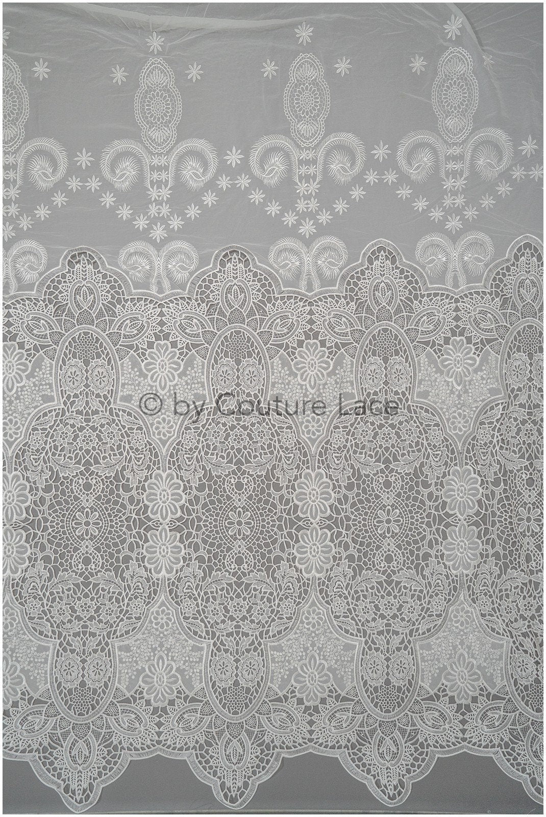 Braut Spitzenstoff Off-White/ Chiffon Spitzenstoff für Hochzeitskleid/ gehäkelte Spitze/ Boho Spitzenstoff// L20-374